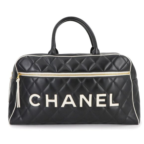 CHANEL Sports Line Matelasse Boston Bag Leather Black Vintage Bowling 90272638 - Picture 1 of 11